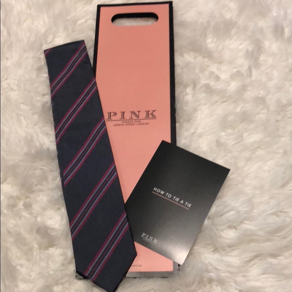 ✨NEW✨ Authentic Thomas Pink Grey Tie w/ Stripes